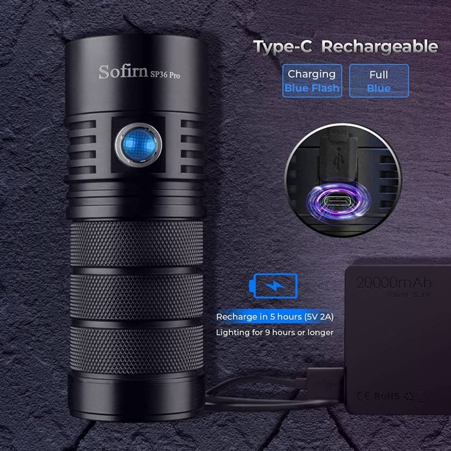 Sofirn SP36 Pro 8000 Lumen 450m Throw Rechargeable Flashlight with 3x 18650 Batteries