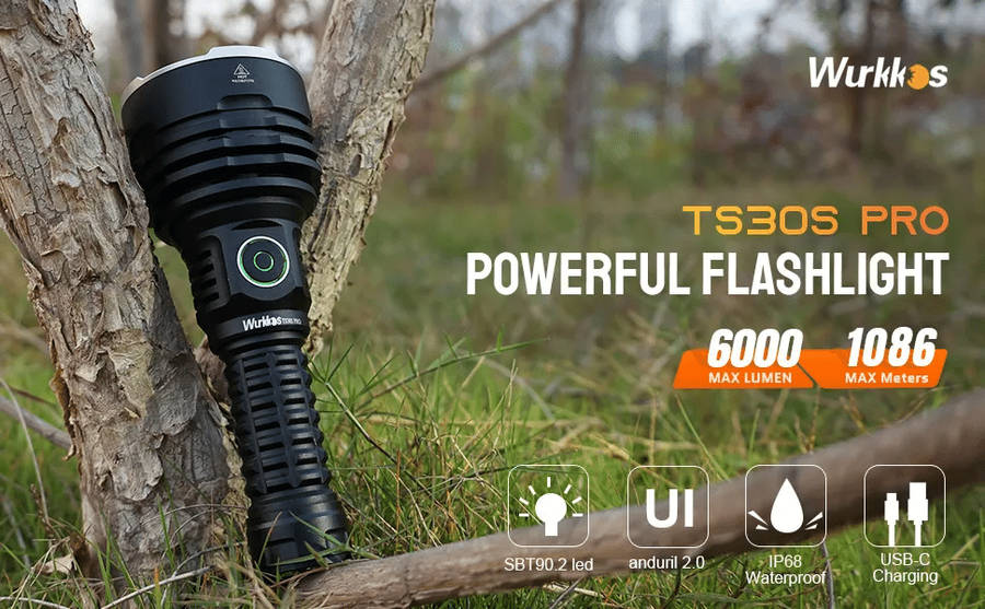 -Wurkkos TS30S Pro 6000 Lumen 1065m Throw Rechargeable Flashlight with 21700 Battery