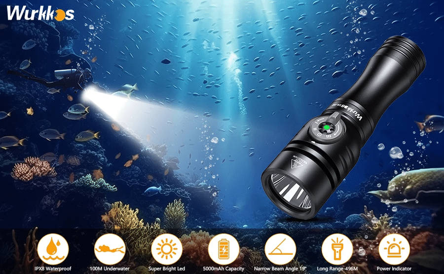 Wurkkos DL02 3000 Lumen 480m Throw Rechargeable Diving Flashlight with 21700 Battery