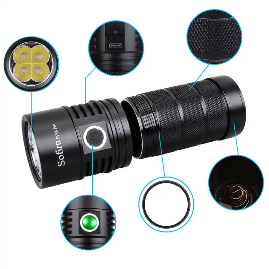 Sofirn SP36 Pro 8000 Lumen 450m Throw Rechargeable Flashlight with 3x 18650 Batteries