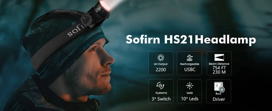 Sofirn HS21 2200 Lumen 230m Throw Rechargeable Headlamp with 18650 Battery
