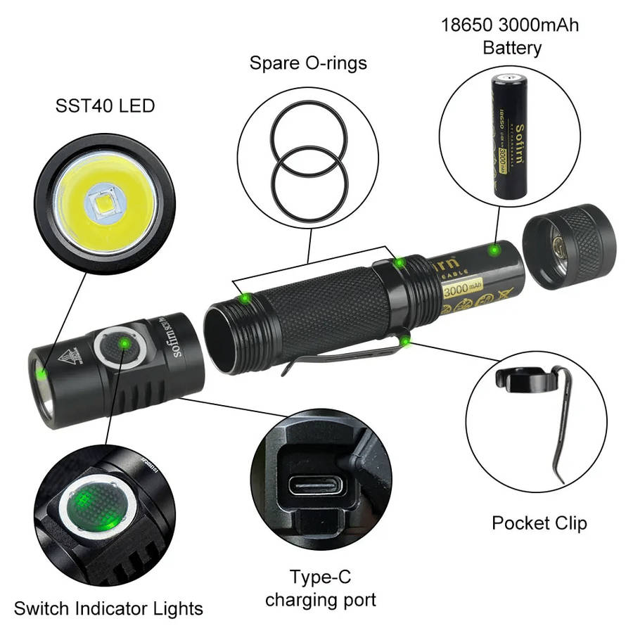 Sofirn SC31 Pro 2000 Lumen 255m Throw Rechargeable Flashlight with 18650 Battery