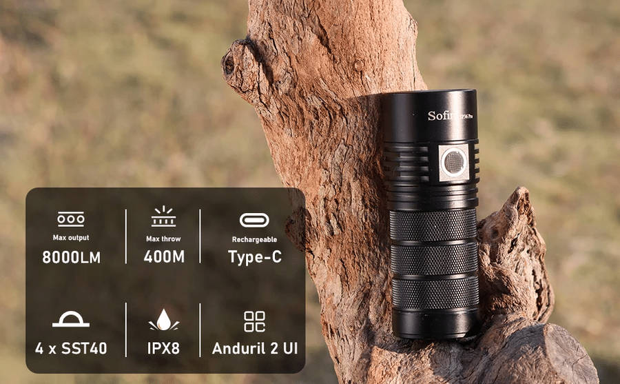 Sofirn SP36 Pro 8000 Lumen 450m Throw Rechargeable Flashlight with 3x 18650 Batteries