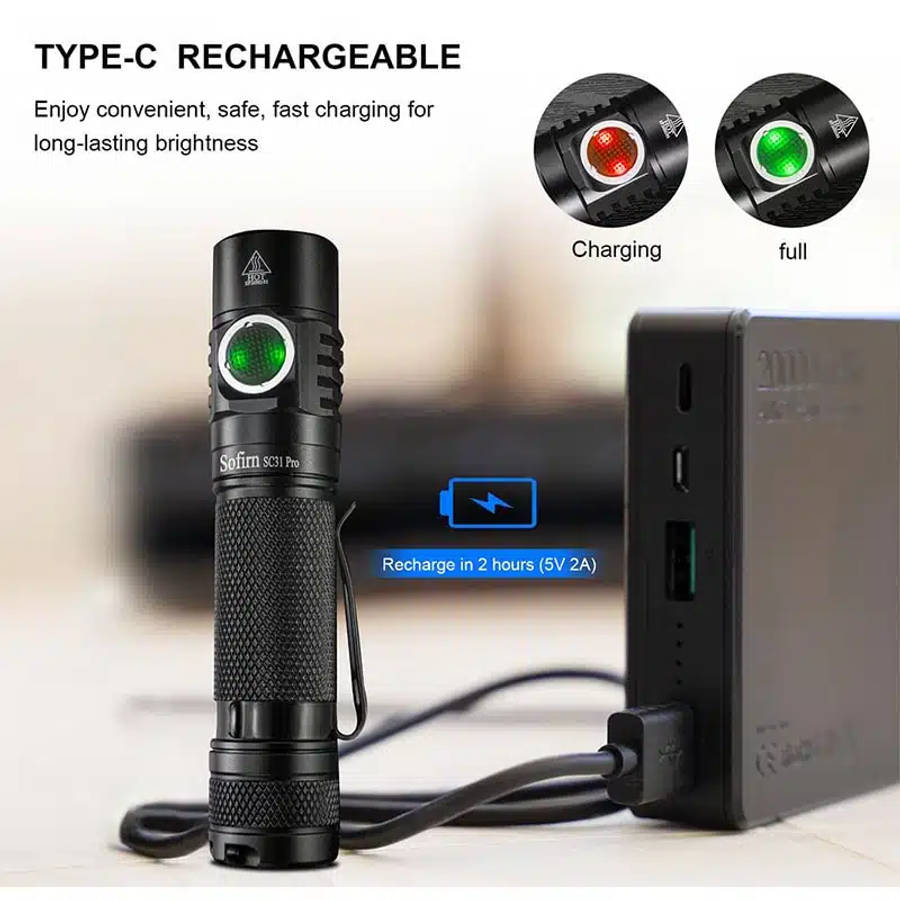 Sofirn SC31 Pro 2000 Lumen 255m Throw Rechargeable Flashlight with 18650 Battery
