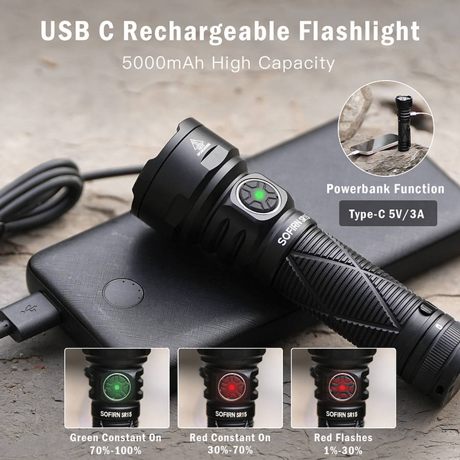 Sofirn SR15 4500 Lumen 510m Throw Rechargeable Flashlight with 21700 Battery