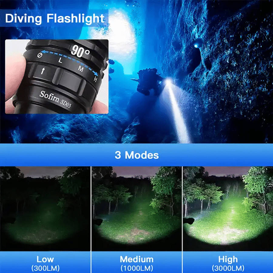 Sofirn SD05 3000 Lumen 270m Throw Rechargeable Diving Flashlight with 21700 Battery