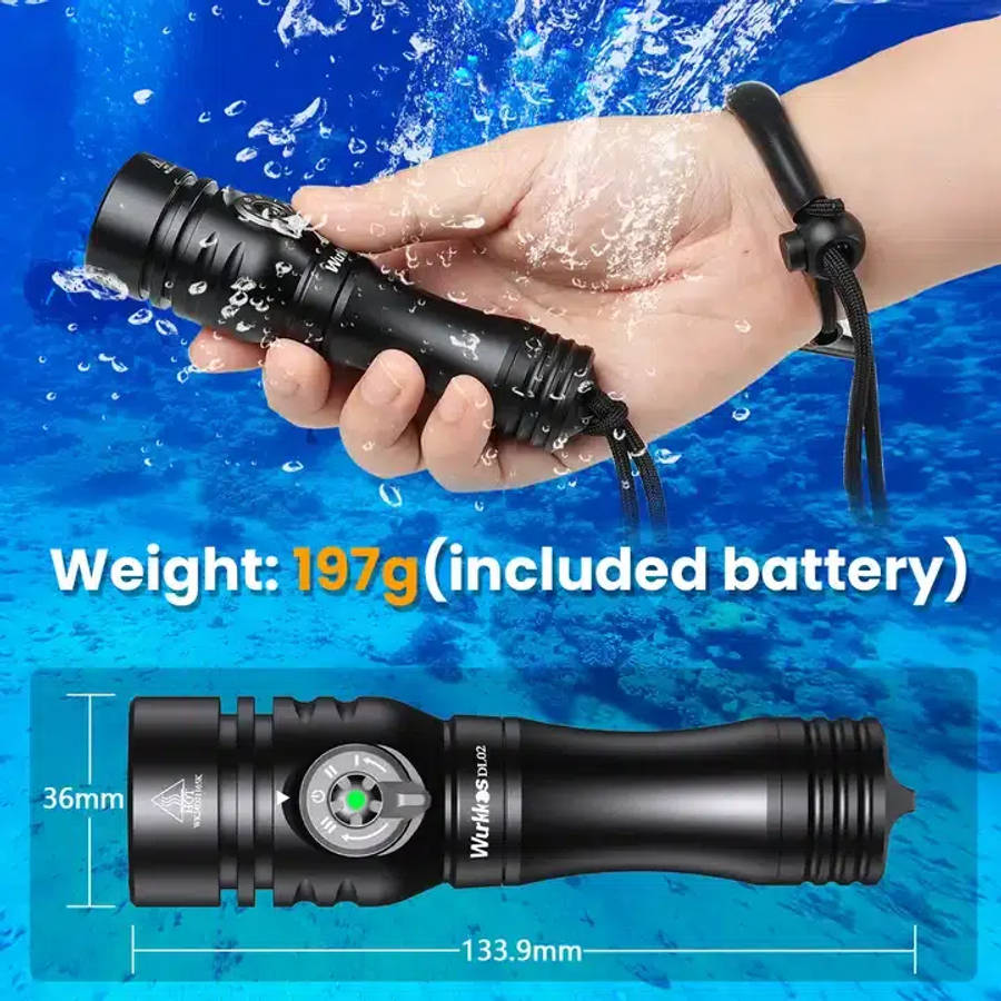 Wurkkos DL02 3000 Lumen 480m Throw Rechargeable Diving Flashlight with 21700 Battery
