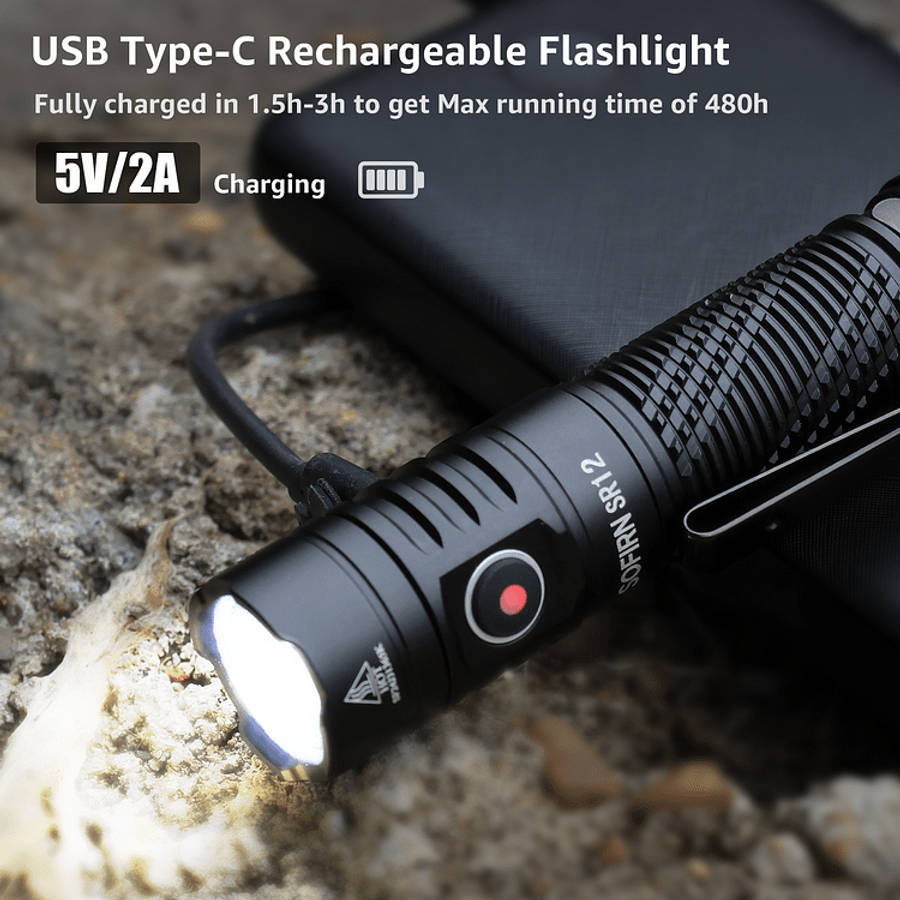 Sofirn SR12 1450 Lumen 130m Throw Rechargeable Flashlight with 18650 Battery