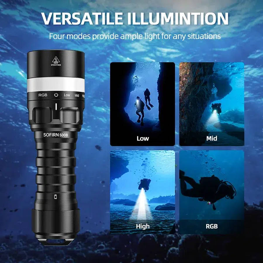 Sofirn SD08 3200 Lumen 385m Throw Rechargeable Diving Flashlight with 21700 Battery