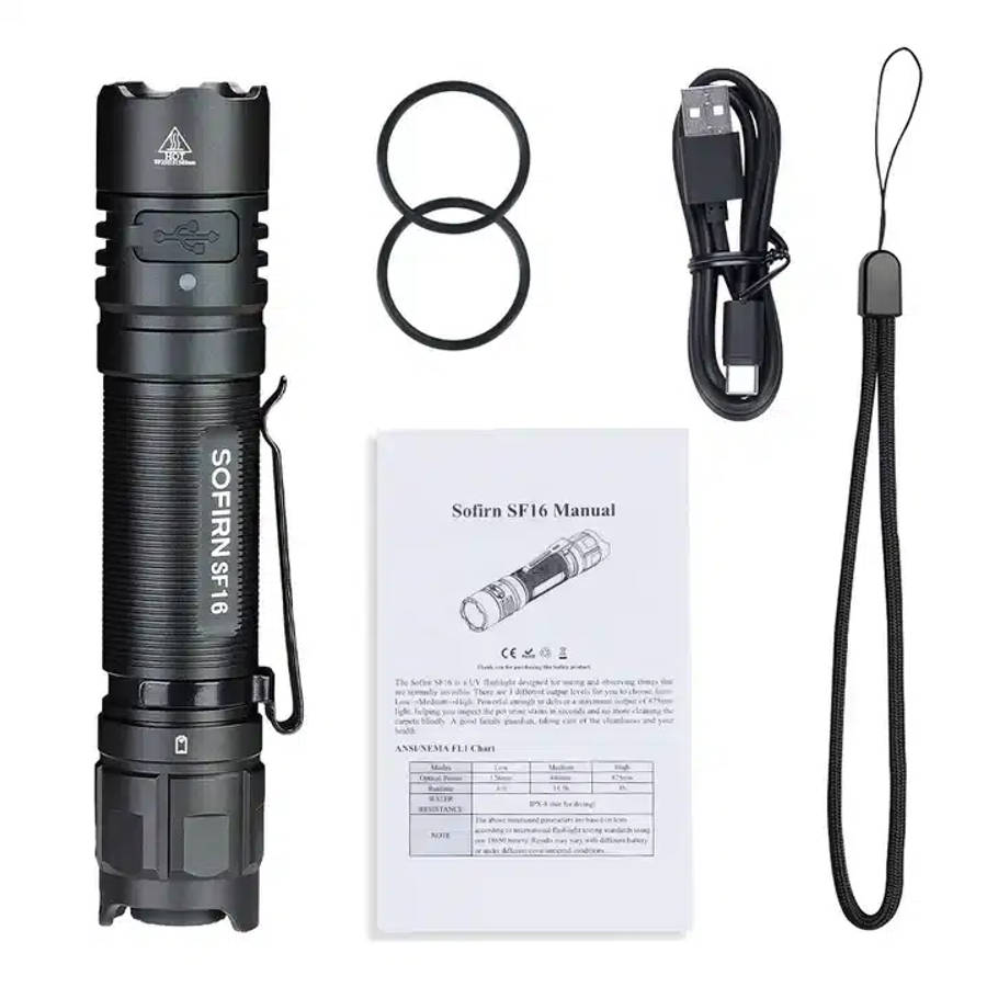 Sofirn SF16UV 365nm UV 10m Throw Rechargeable Flashlight with 18650 Battery