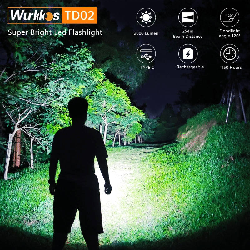 Wurkkos TD02 2000 Lumen 254m Throw Rechargeable Tactical Flashlight
