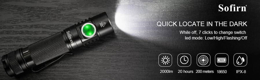 Sofirn SC31 Pro 2000 Lumen 255m Throw Rechargeable Flashlight with 18650 Battery