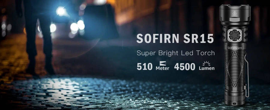 Sofirn SR15 4500 Lumen 510m Throw Rechargeable Flashlight with 21700 Battery