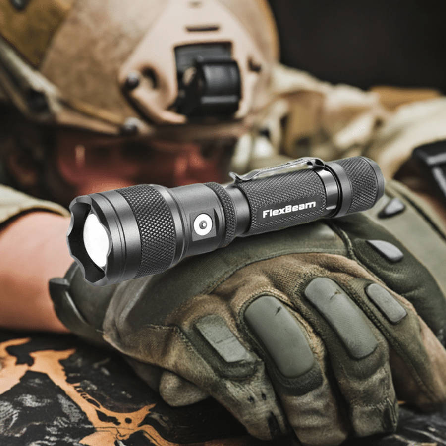 Powertac FlexBeam 1200 Lumen 700m Throw Adjustable Beam Rechargeable Flashlight