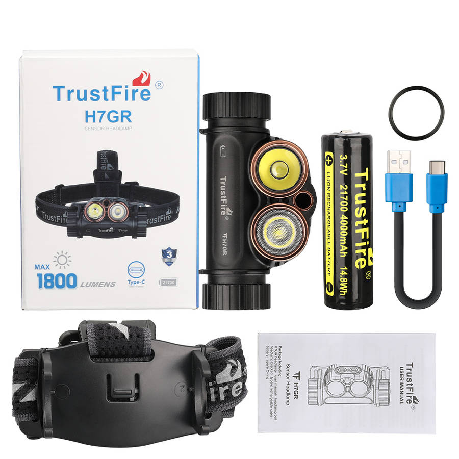 Trustfire H7GR Sensor Headlamp  1800 Lumens Dual Beam with Infrared Motion Sensor