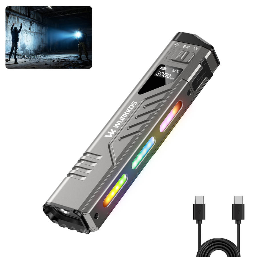 Wurkkos TD11 Smart OLED Tactical Flashlight  3000 Lumens, 320m Throw, Dual Tail Switches + Rea...