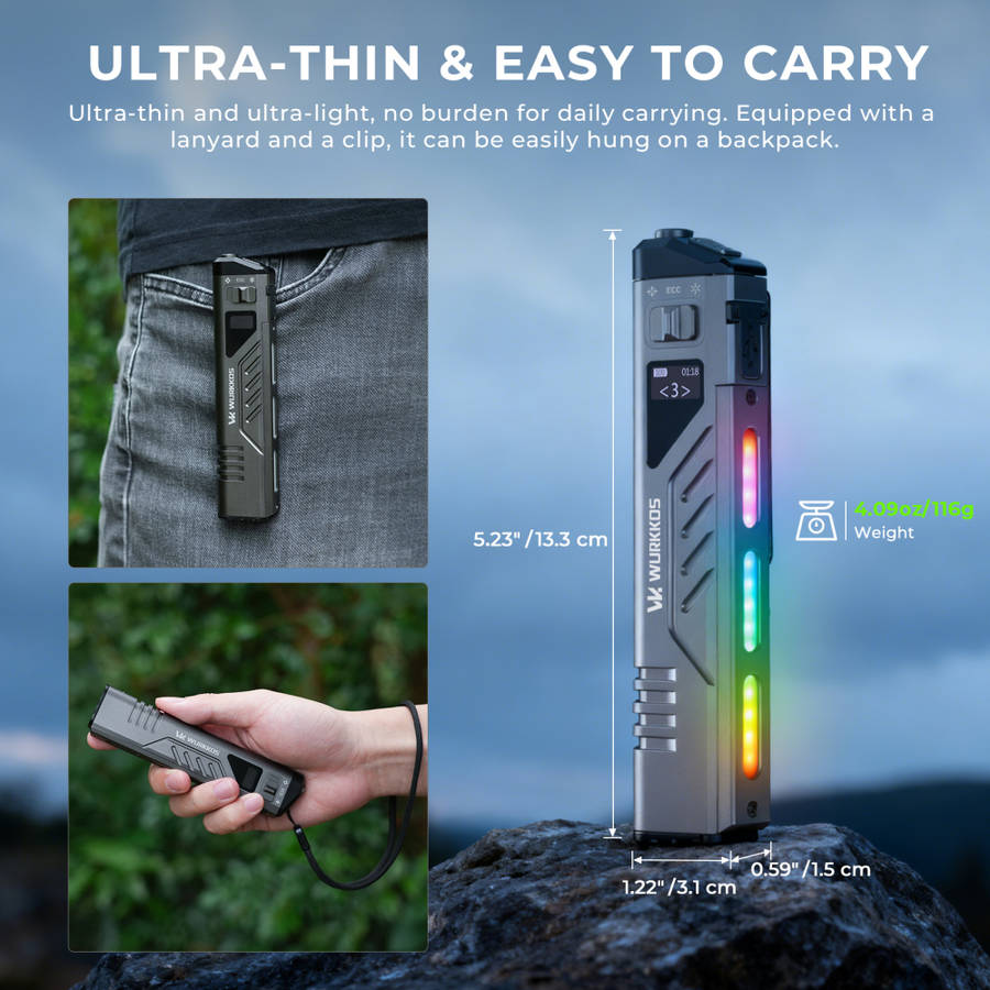 Wurkkos TD11 Smart OLED Tactical Flashlight  3000 Lumens, 320m Throw, Dual Tail Switches + Rea...