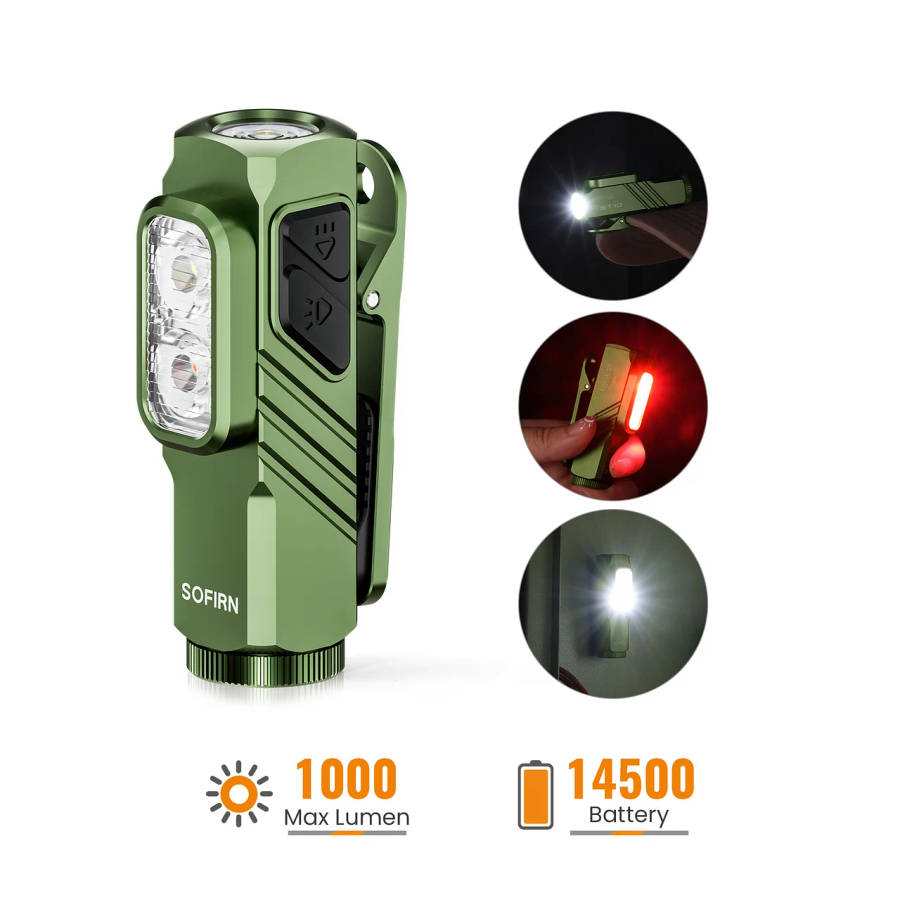 Sofirn ST10 Clip-on Mini Flashlight - 1000 Lumens 3-in-1 EDC with Magnetic Tailcap, Red Light & R...