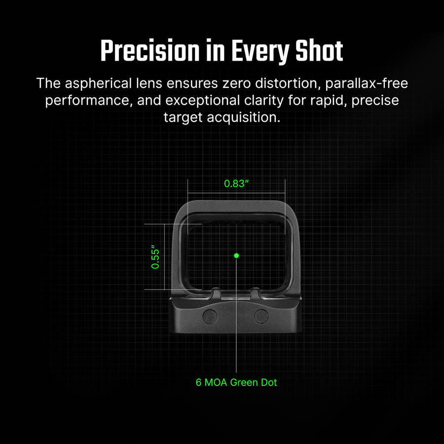Osight SE 6 MOA Enclosed Red / Green Dot Sight  RMSc Footprint, Side-Loading Battery, 27.5 g