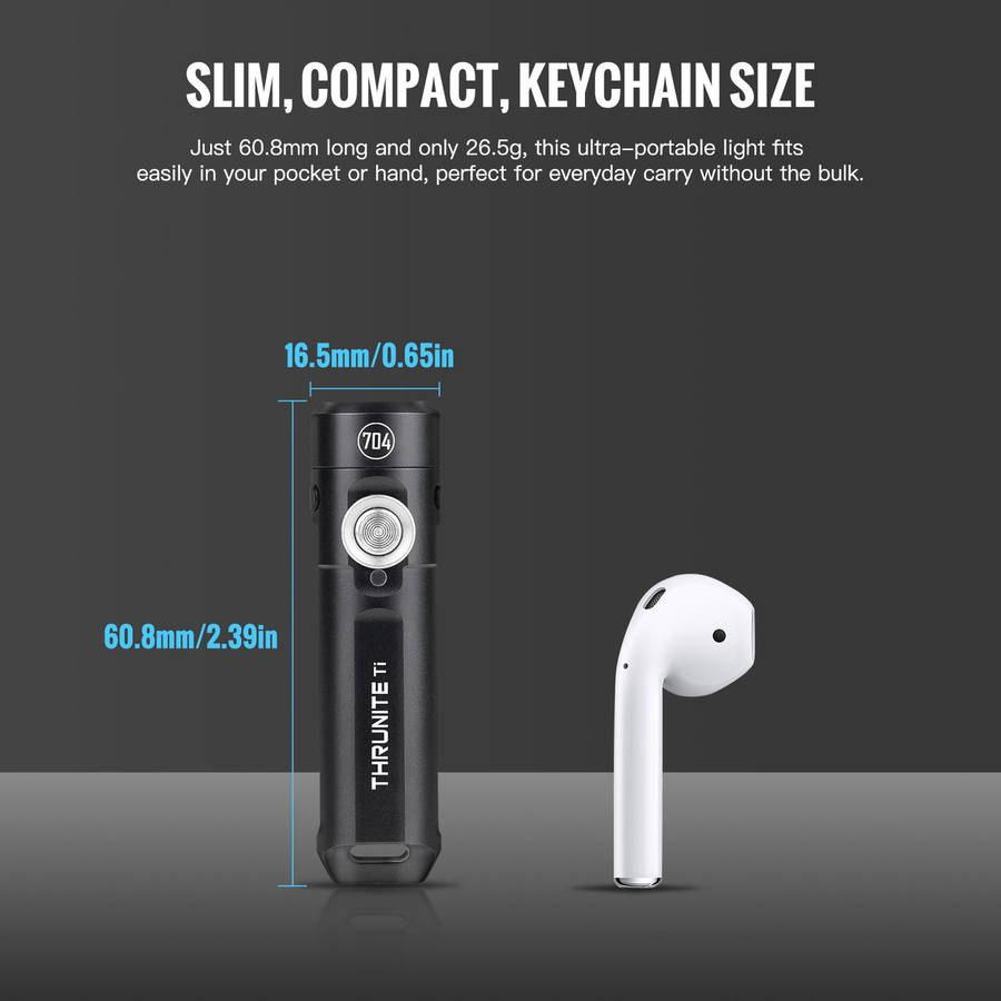 ThruNite Ti Keychain Light  650 Lumens, 105 m, USB-C, Magnetic Tail, Clip