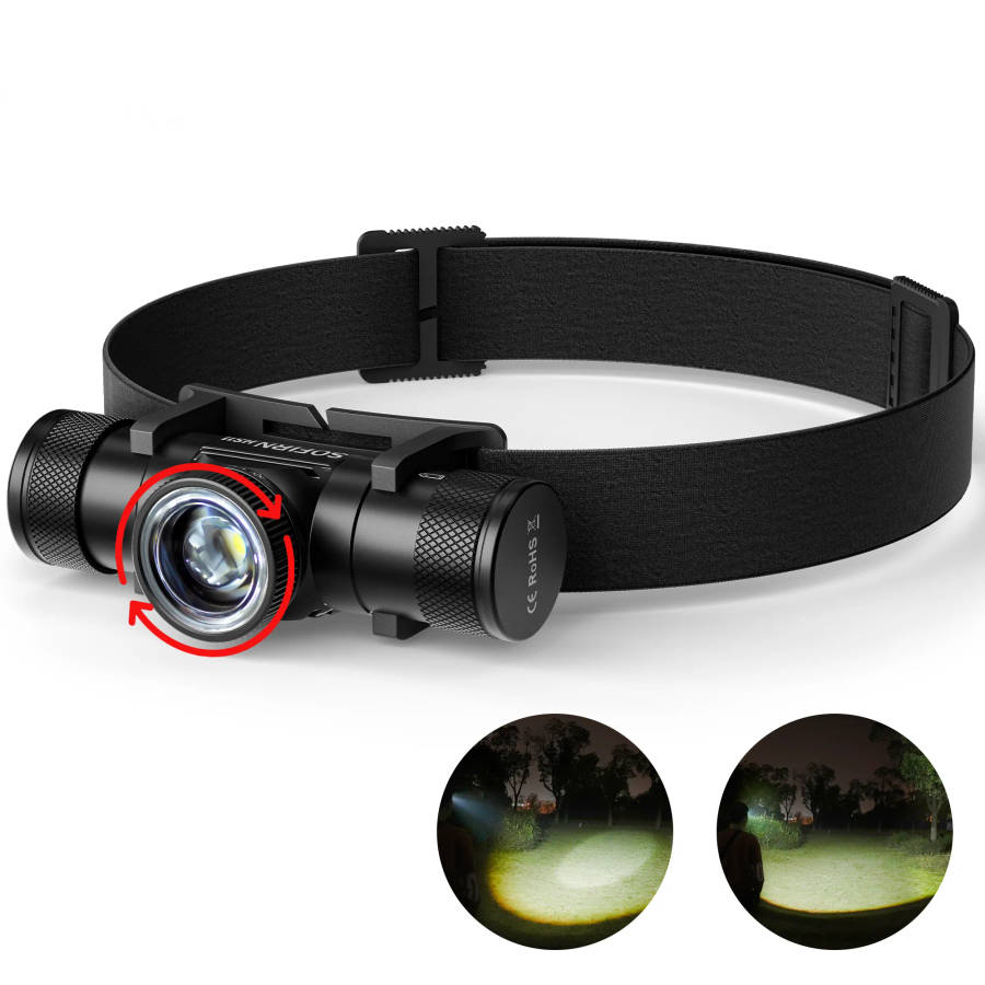 Sofirn HS11 Zoomable Headlamp  630 Lumens, 230 m Throw, USB-C, 18650, Twist Focus