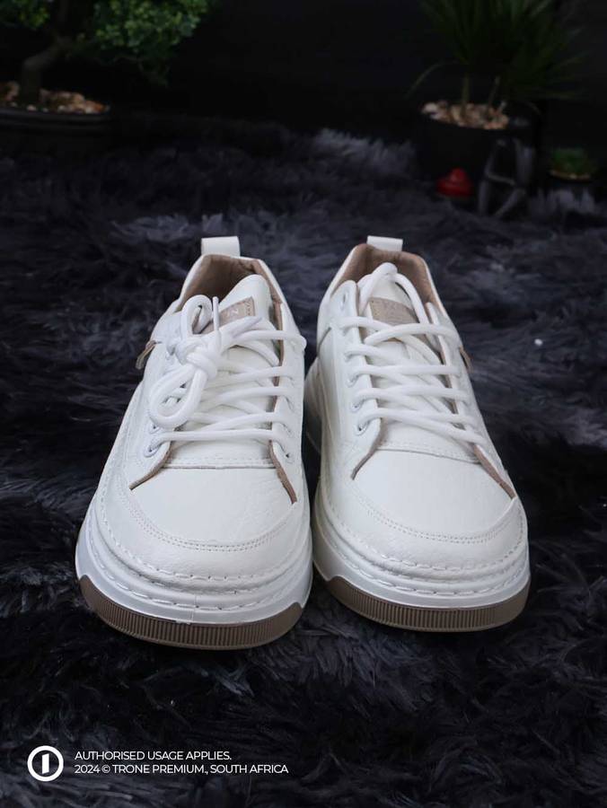 Grit Leather Laced Sneaker - White + Brown