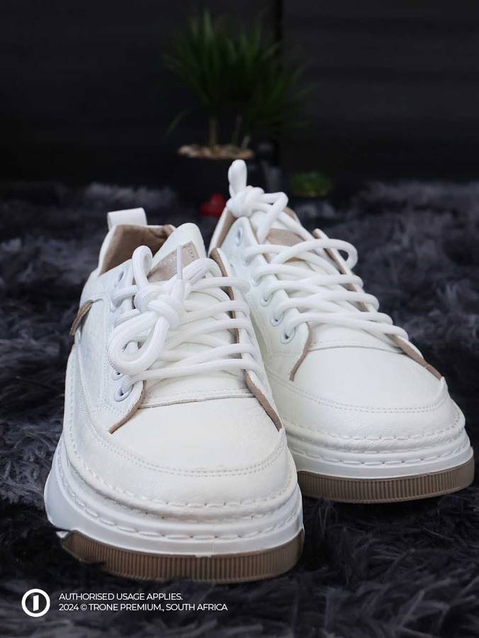 Grit Leather Laced Sneaker - White + Brown