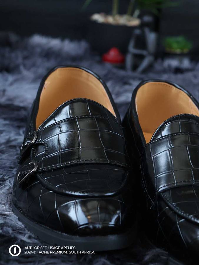 Double Buckle Monk Loafers - Black