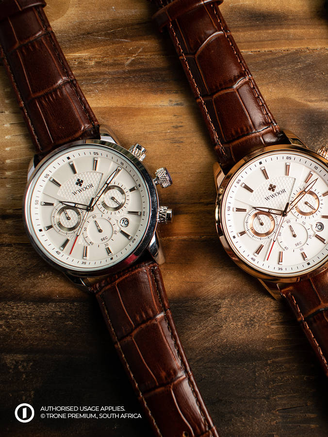 Premium WWOOR Atlas Watch - Silver + Brown