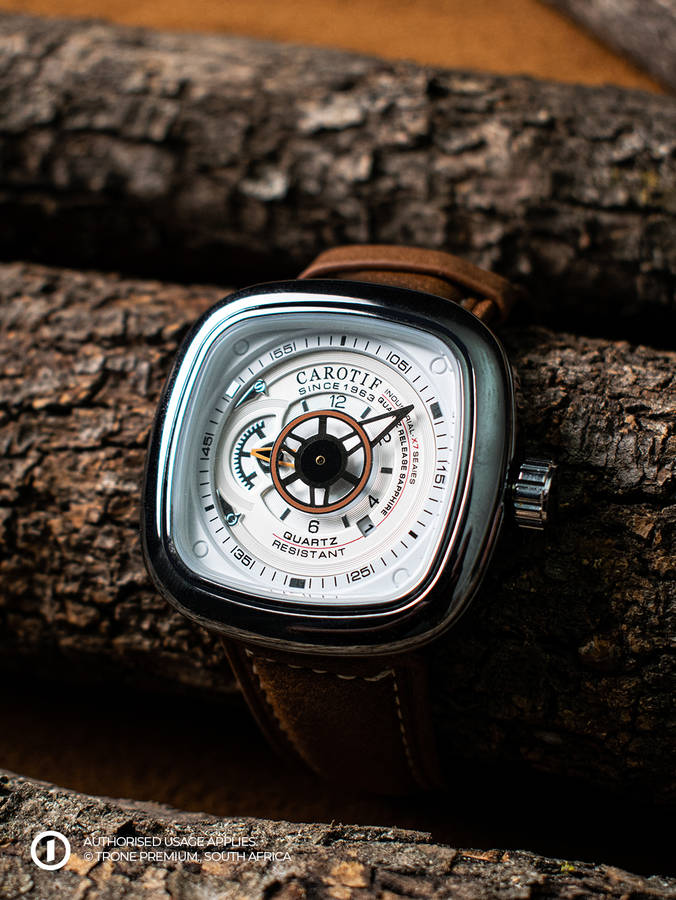 Carotif Mechanical Watch - Brown+White