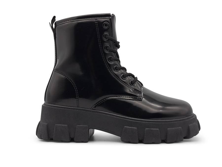 TTP Women's Lace-Up Combat Boot XB1601 with Patent Finish