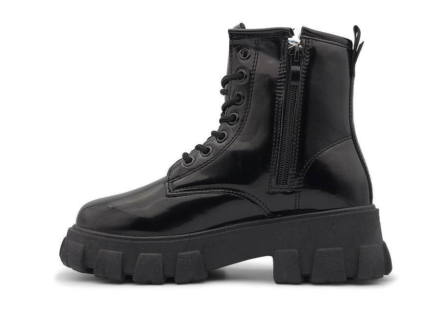 TTP Women's Lace-Up Combat Boot XB1601 with Patent Finish