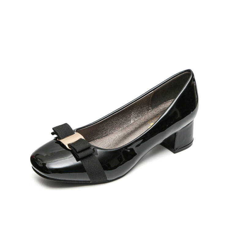 TTP Classic Patent Square Toe Slip on Courts with Bow Decor JSF3