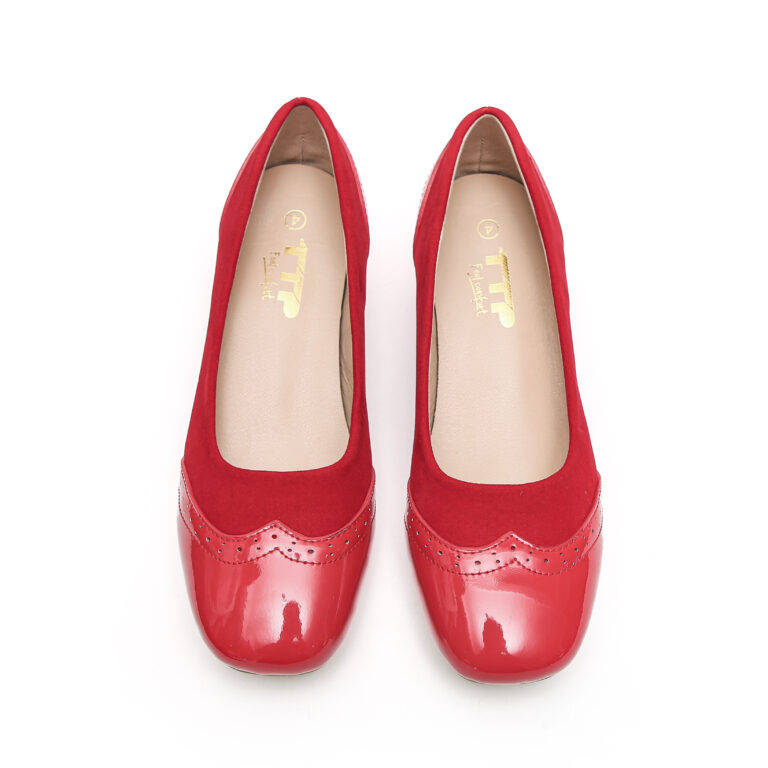 TTP Classic Patent Square Toe Slip on Brogue Courts JSF5