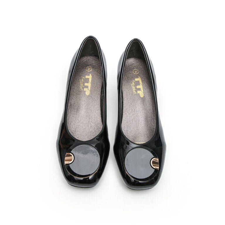 TTP Fashion Patent Block Heel with Decor JSF7-Black