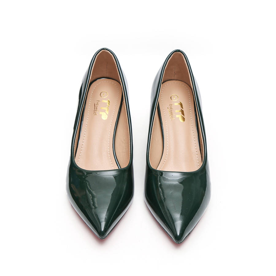 TTP Sleek Patent Block Heel Point Toe Courts JSF-1