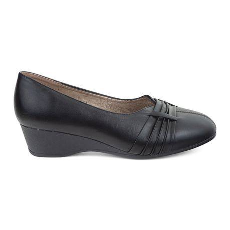 TTP Classic Ladies Wedge Heel Courts with pu Pattern on Vamp-Black