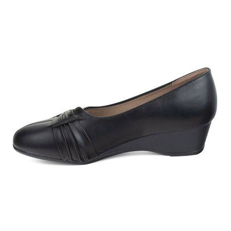 TTP Classic Ladies Wedge Heel Courts with pu Pattern on Vamp-Black