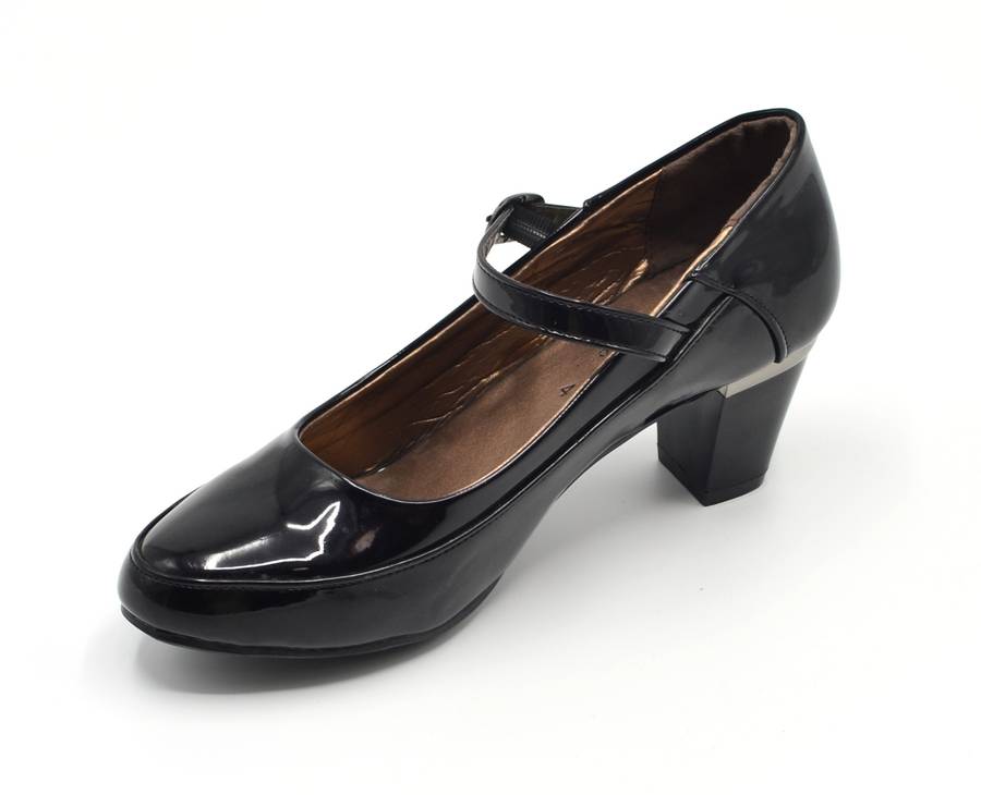 TTP High Gloss Ladies Court Heel with buckle Strap 8501-2
