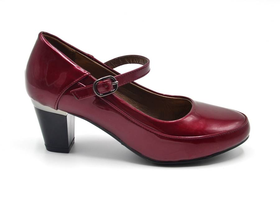TTP High Gloss Ladies Court Heel with buckle Strap 8501-2