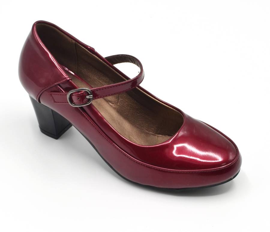 TTP High Gloss Ladies Court Heel with buckle Strap 8501-2