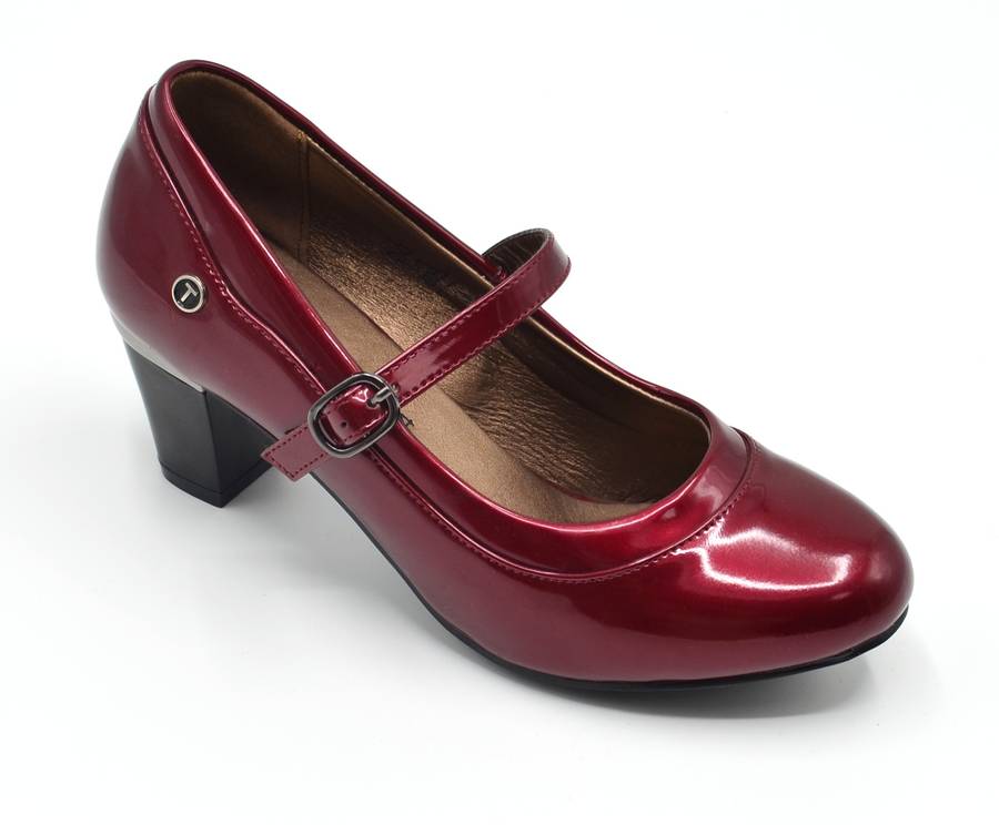 TTP High Gloss Ladies Court Heel with buckle Strap