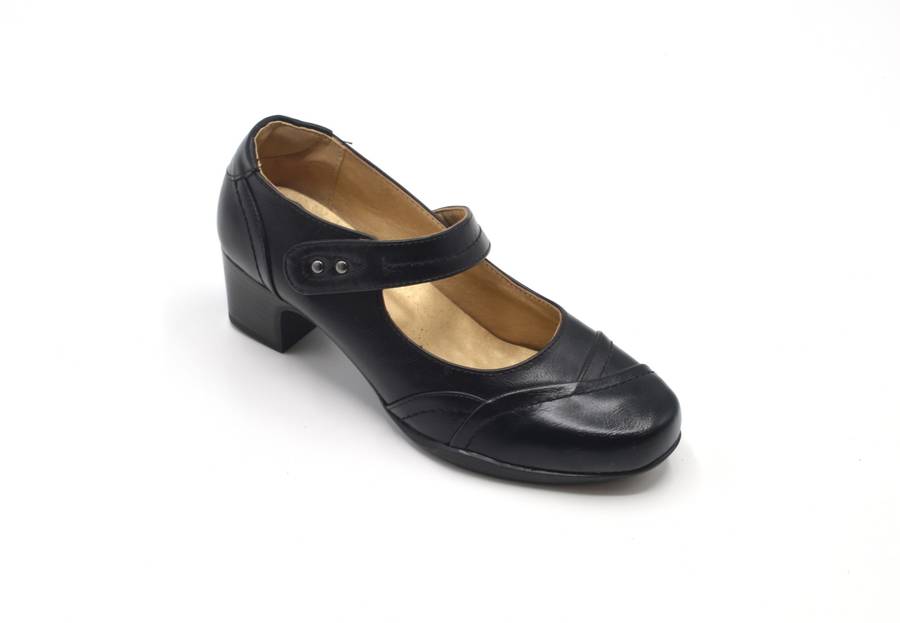 TTP Ladies Block Heel Square Toe Court Shoe with Strap