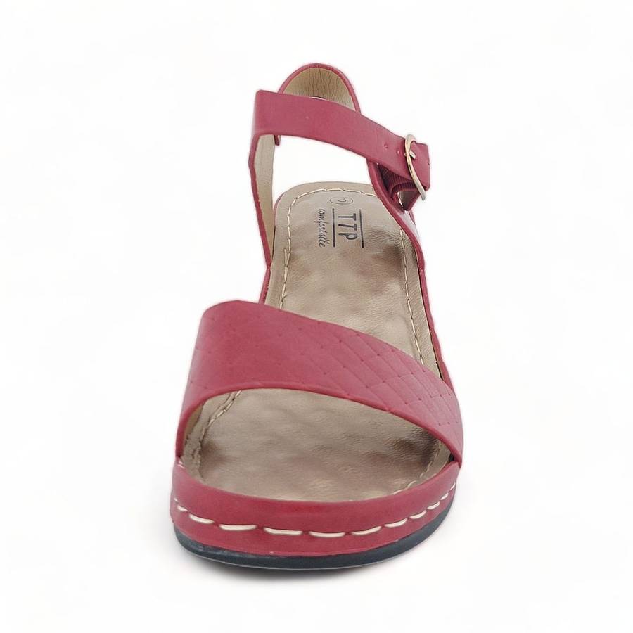 TTP Ladies Ankle Strap Block Heel Sandals with a Patterned Strap