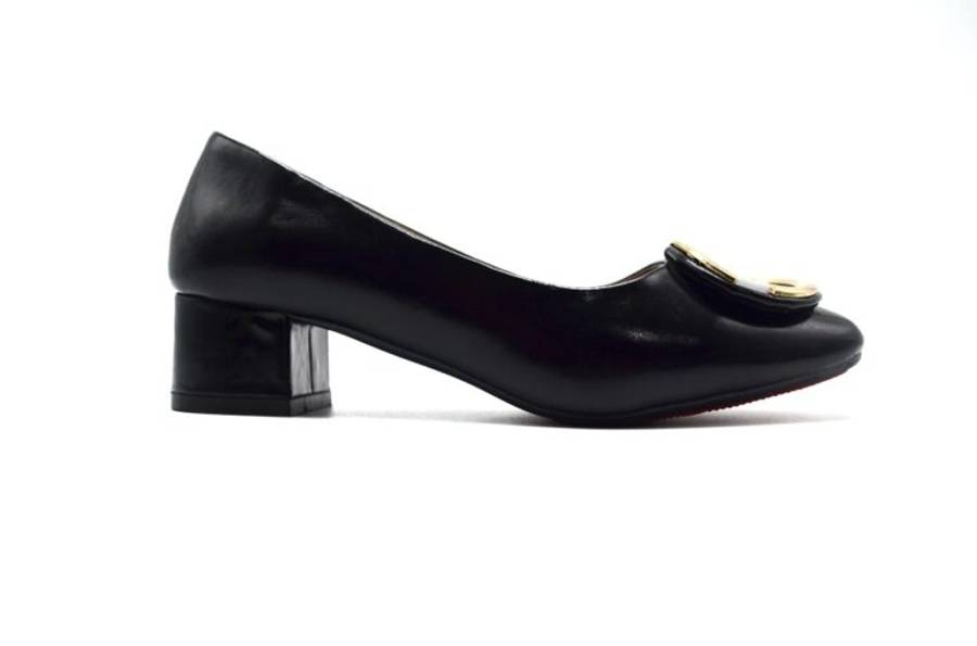 TTP Ladies Block Heel Court Shoe with Subtle Decor
