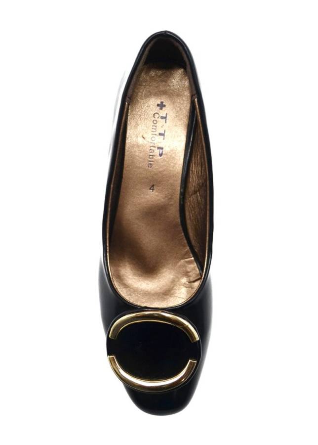 TTP Ladies Block Heel Court Shoe with Subtle Decor