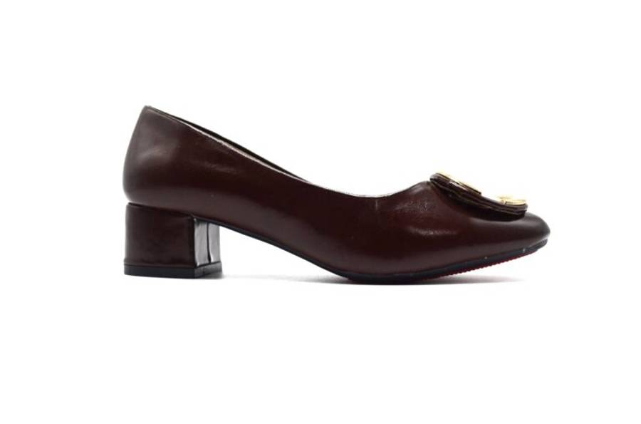 TTP Ladies Block Heel Court Shoe with Subtle Decor