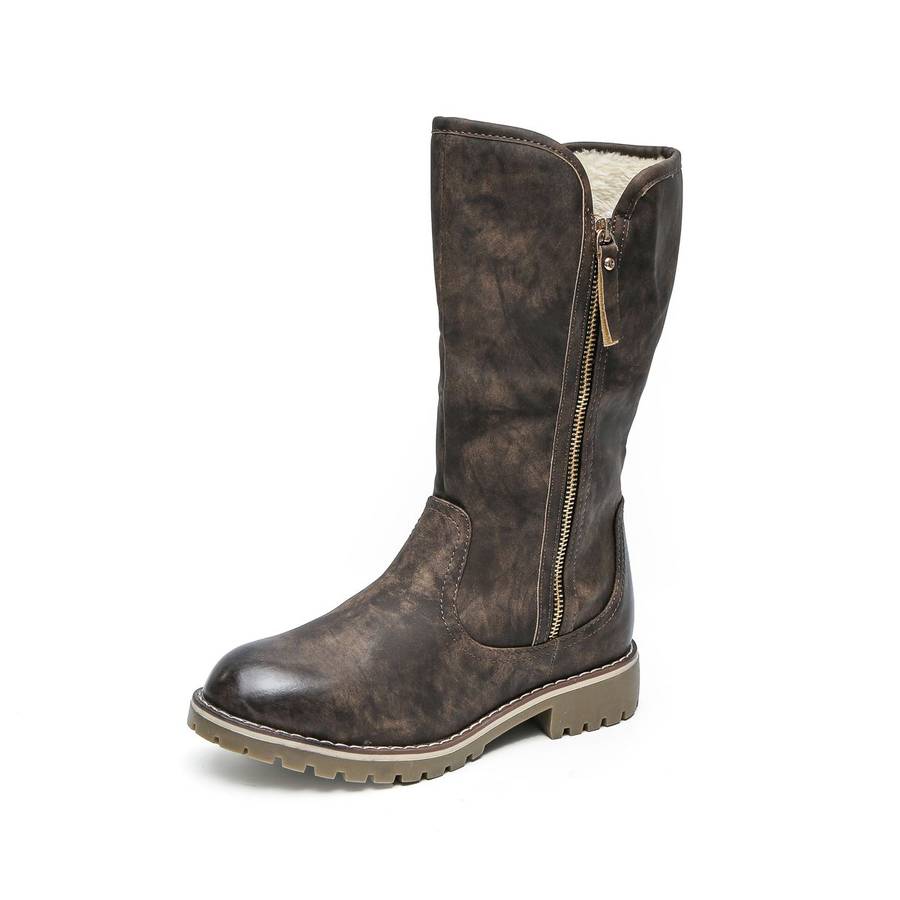 TTP Trendy Dual Side Zipper Mid Calf Boot with Fur Lining XB8226