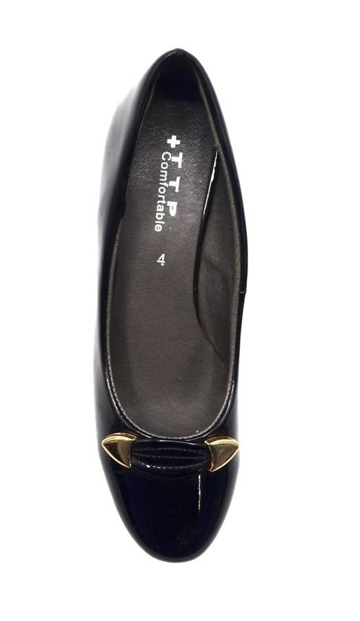 TTP Ladies High Gloss Slip on Low Heel Courts