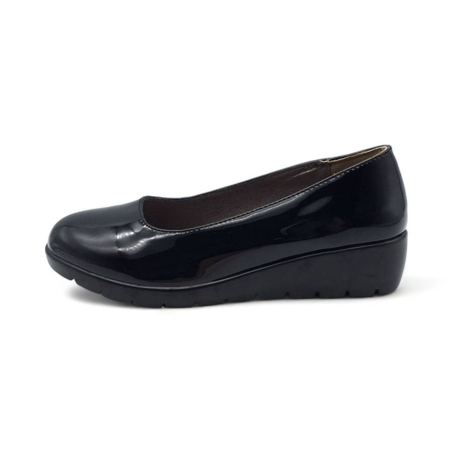 TTP Women Black Wedge Patent PU Slip on Loafers XB3701-1